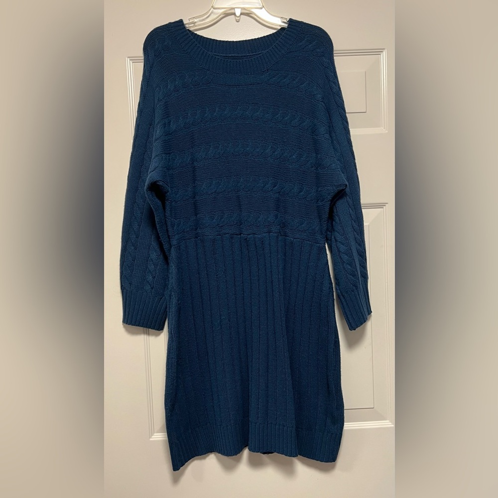 Shein Curve Blue Cable Knit & Ribbed Sweater Dress Woman’s Size 2XL